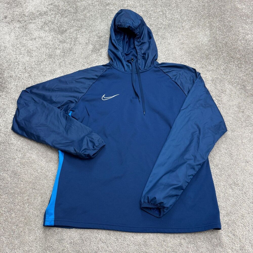 Nike Dri-Fit Academy Hoodie Pullover Sweatshirt Mens Large Blue Raglan Sleeve